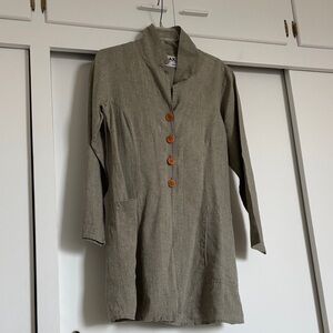 Flax Olive-Green Linen Tunic with Buttons